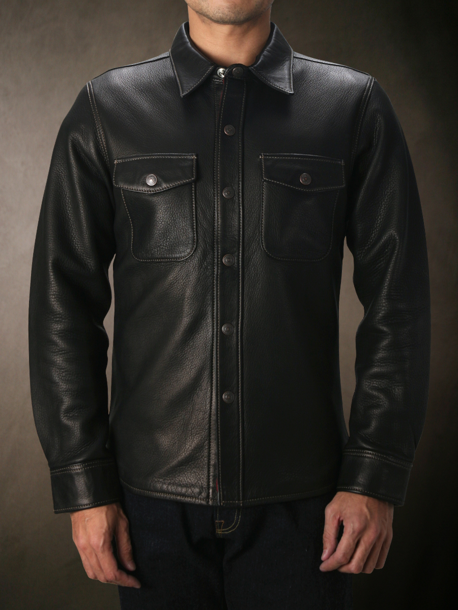 フラットヘッド ディアスキンシャツ ブラック 40 レザージャケット-