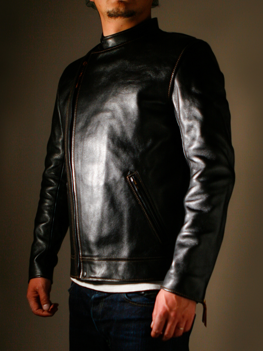 FN-LJ-HW003 HORSEHIDE STAND COLLER DOUBLE RIDERS JACKET