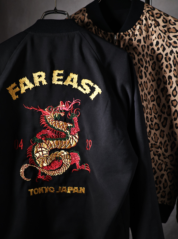 .01 ドラゴンパネルの刺繍とレオパード柄レーヨンのリバーシブルジャケット
