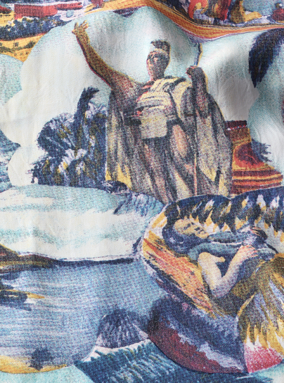 .02 手捺染により柄入れされたピクチャー柄