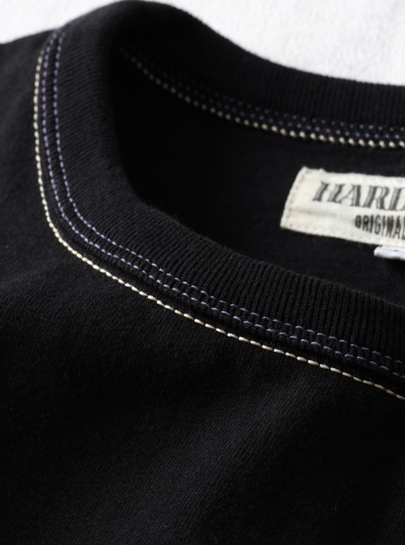 .03 首元が伸びにくい特殊縫製「3本針の1本外し」