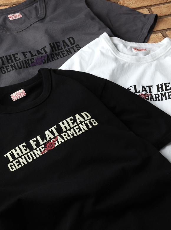【美品】THE FLAT HEAD Tシャツホワイト・ブラック　フラットヘッド THE FLAT HEAD フラットヘッド 3本針の1本外し Tシャツ FN-THC