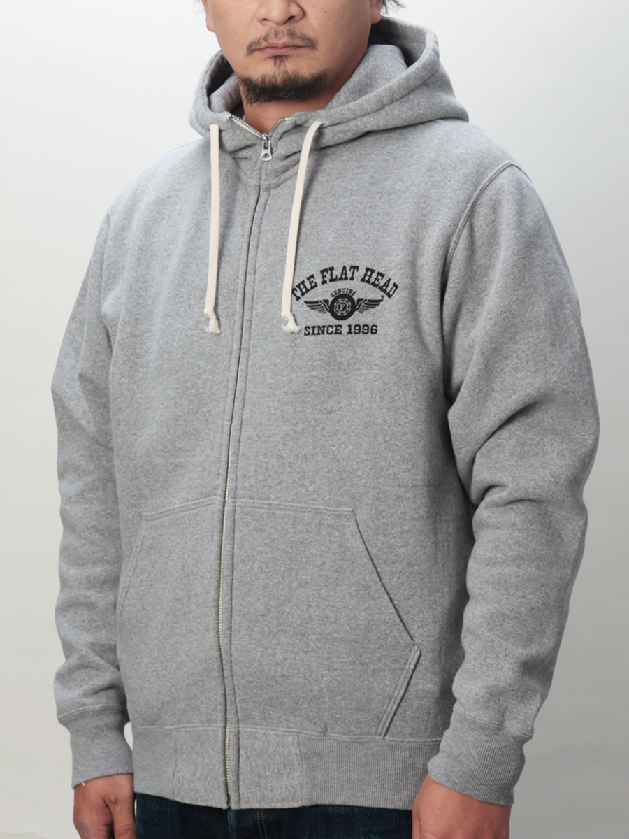 THE FLAT HEAD ハイネックジップアップパーカー グレー ハイネック フルジップ スウェットパーカー 裏起毛 FN-MHZP-002