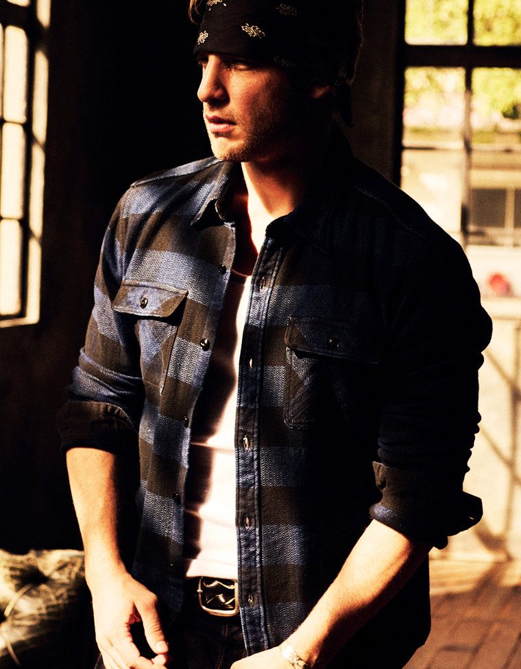 インディゴ ブロックチェック ネルシャツ