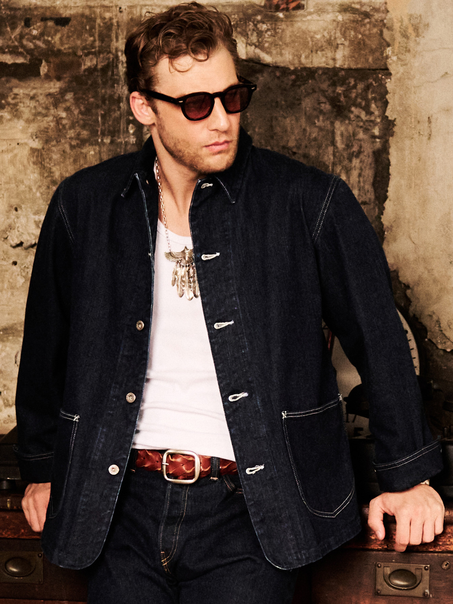 12.5oz 左綾ジンバブエコットン デニムカバーオール – フェード加工 FN-OJ-DC201F