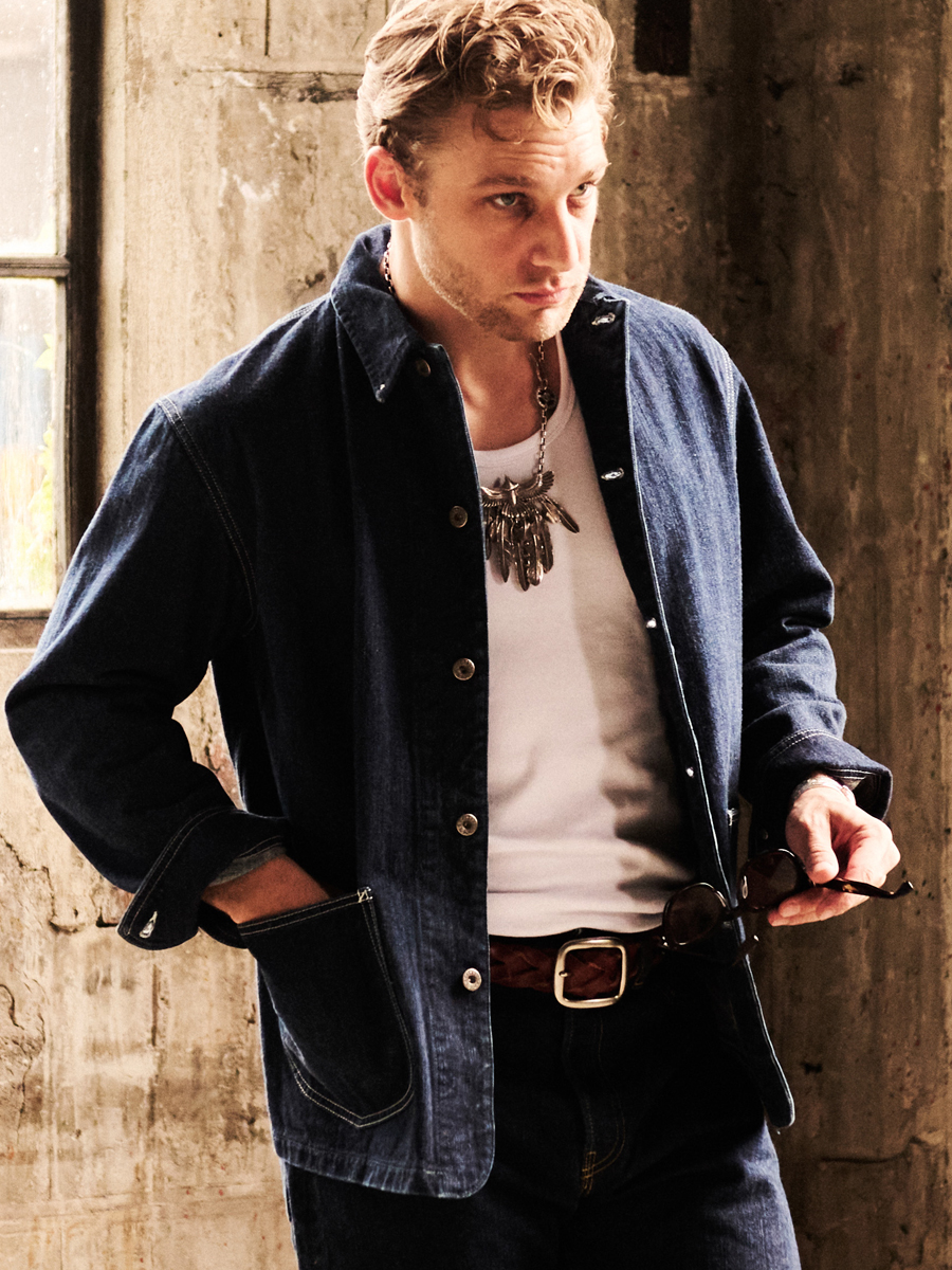 12.5oz 左綾ジンバブエコットン デニムカバーオール – フェード加工 FN-OJ-DC201F