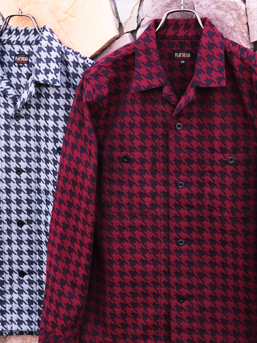 直営店・ウェブショップ限定 千鳥柄オープンカラーシャツ FN-SCO-004LB