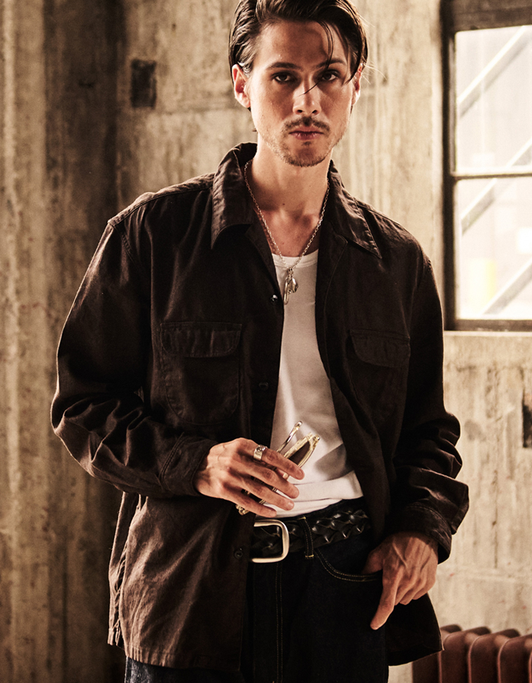 ベンガラ染めコットンリネンシャツ