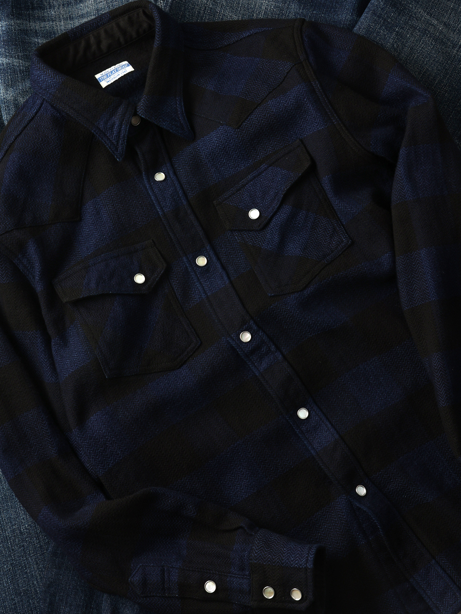 インディゴ染め ブロックチェック ネルウエスタンシャツ FN-SNW-101LSP