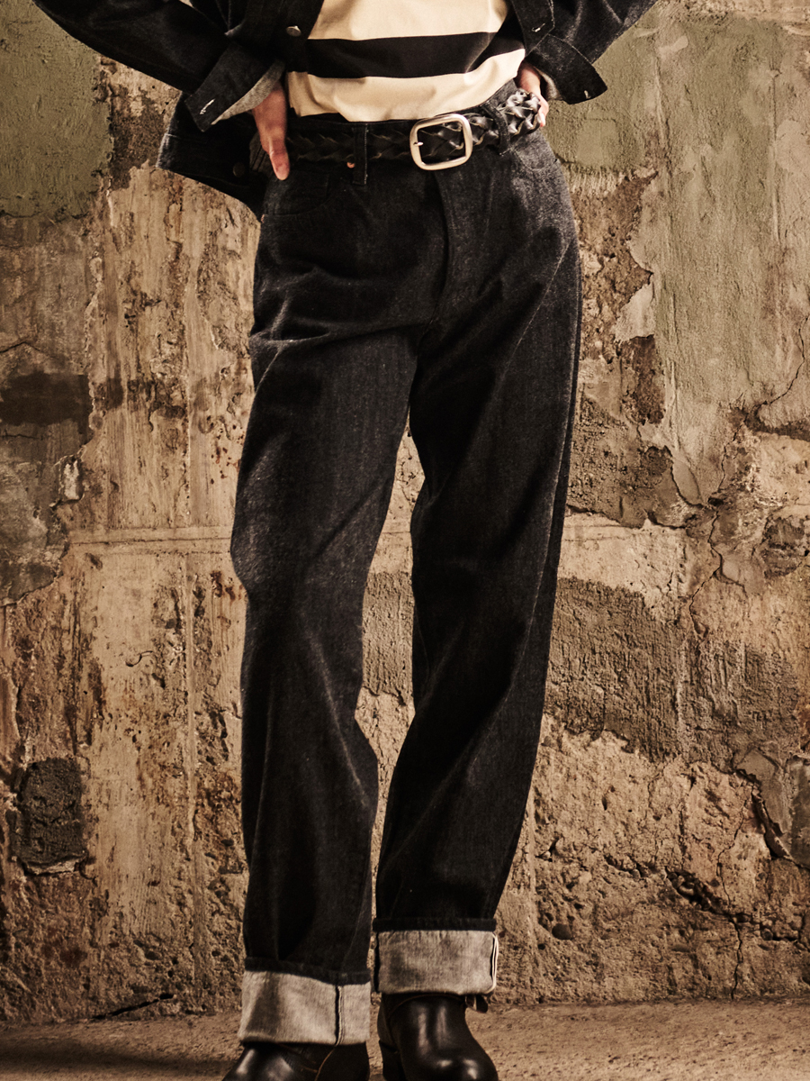 12.5oz ワイドテーパード ブラックデニムパンツ FN-PA-DB004