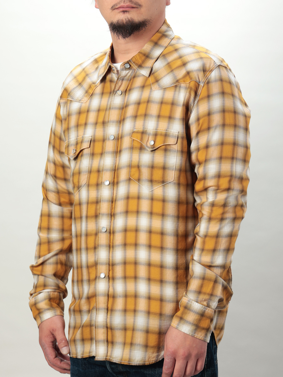 3oz オンブレチェックウエスタンシャツ FN-SCW-021L