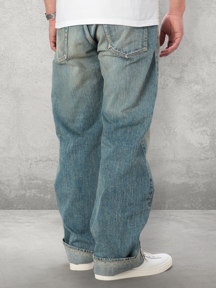 14.5oz 左綾ジンバブエコットン ワイドストレート リアルエイジング加工ジーンズ FN-D111C
