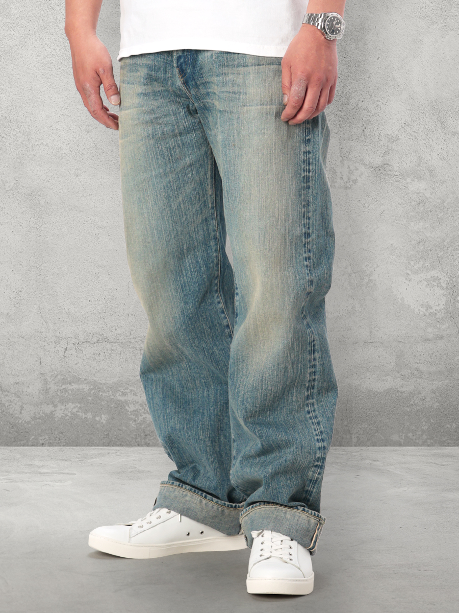 14.5oz 左綾ジンバブエコットン ワイドストレート リアルエイジング加工ジーンズ FN-D111C