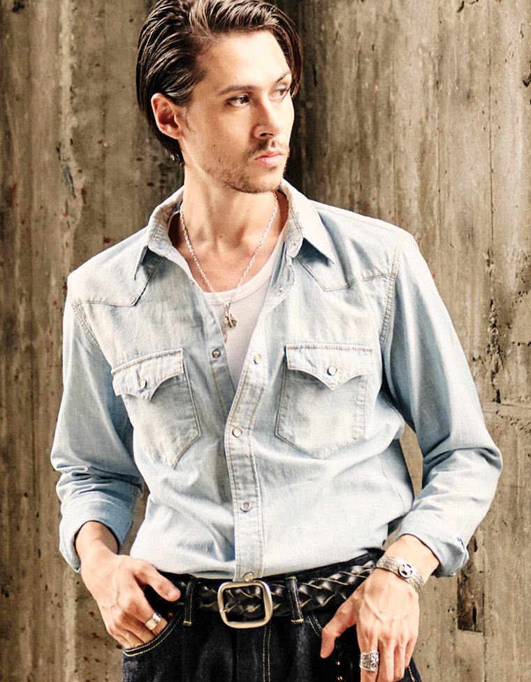 シャンブレーウエスタンシャツ