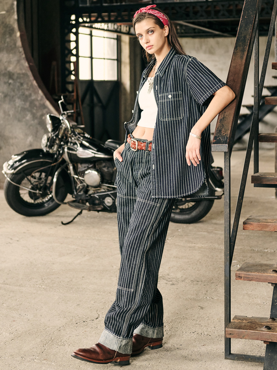 10oz デニム ウォバッシュ 半袖ワークシャツ FN-SDK-702S