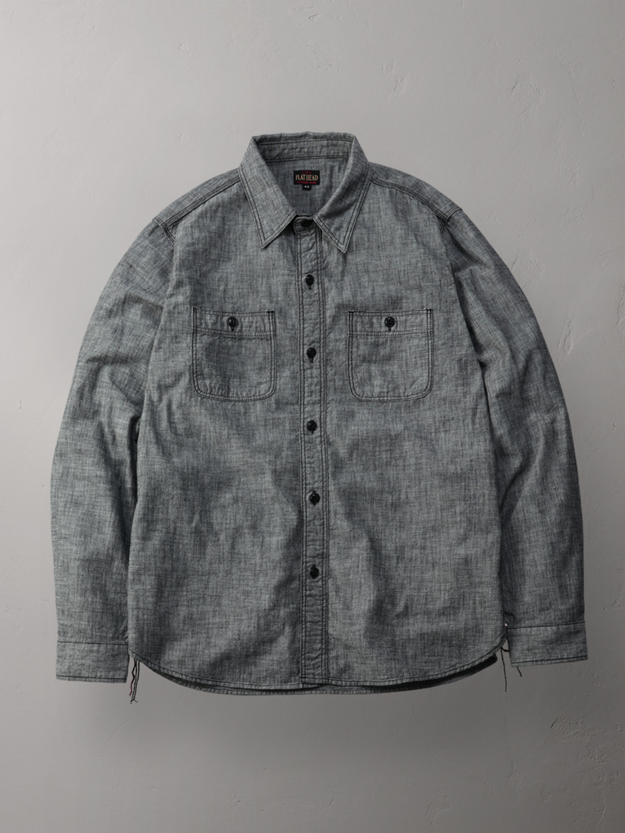 THE FLAT HEAD シャンブレーシャツ XL相当 ライトネイビー 麻混 シャンブレーワークシャツ FN-SCK-010L | THE FLAT HEAD